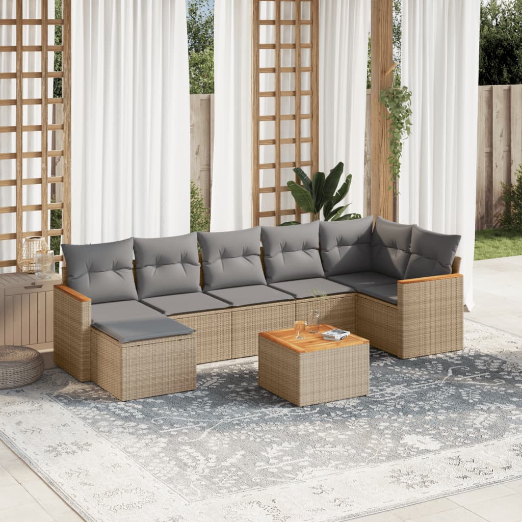 8-dijelni set vrtnih sofa s jastucima bež od poliratana