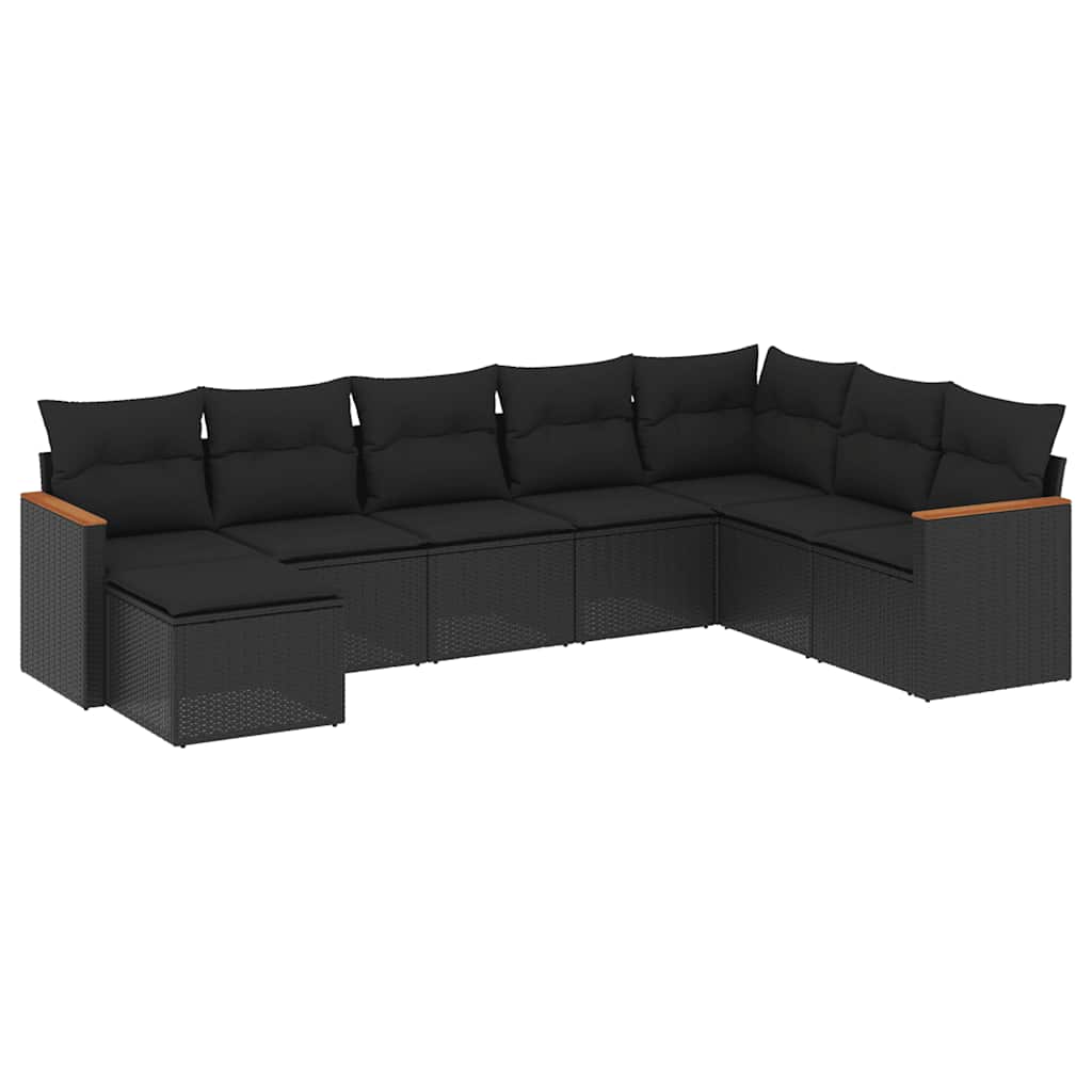 8-dijelni set vrtnih sofa od poliratana s jastucima crni