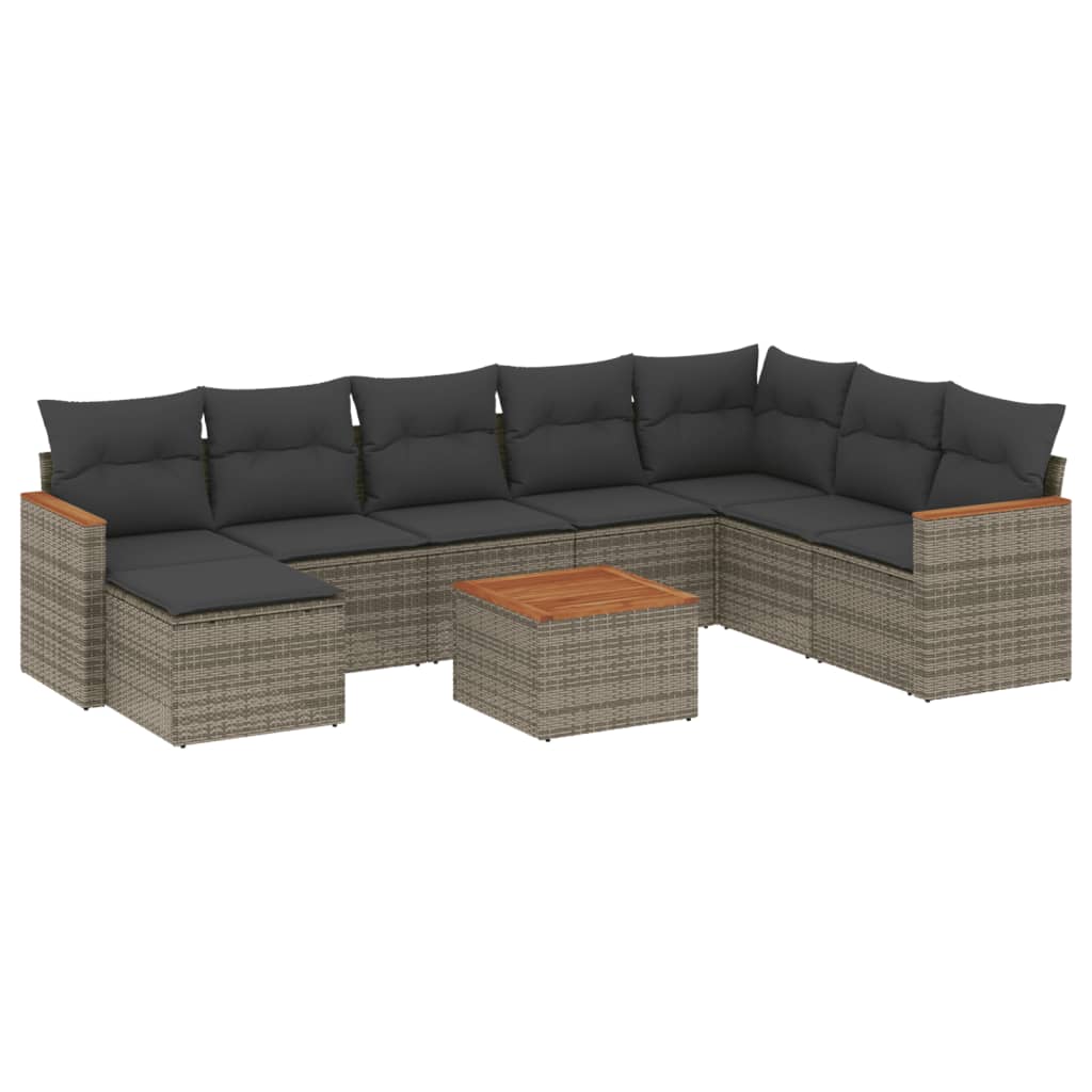 9-dijelni set vrtnih sofa od poliratana s jastucima sivi