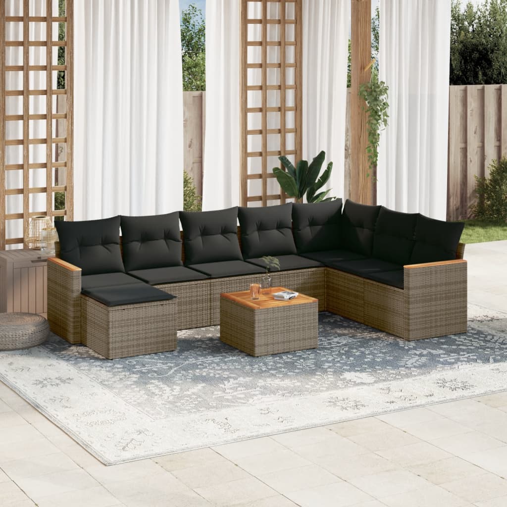 9-dijelni set vrtnih sofa od poliratana s jastucima sivi