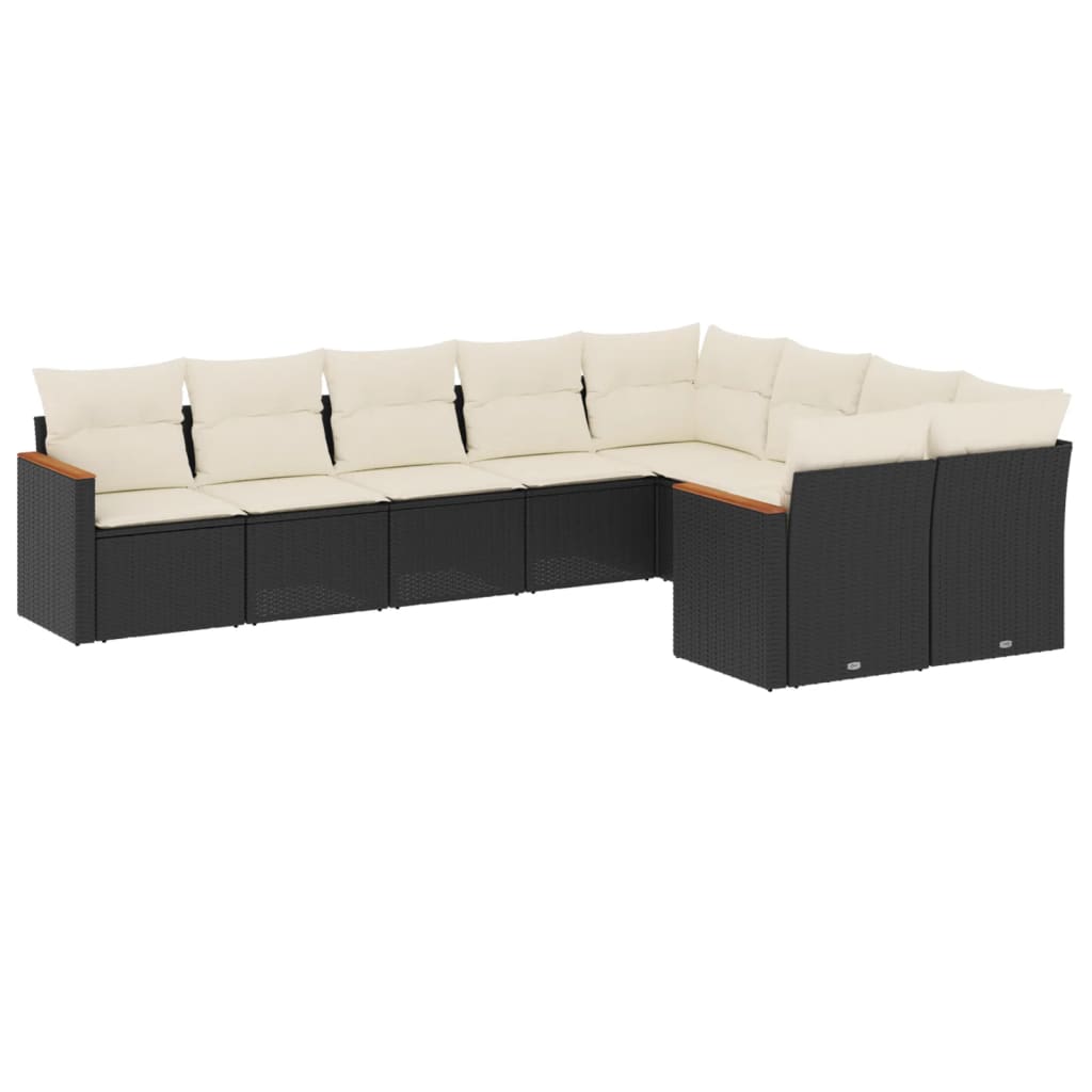 9-dijelni set vrtnih sofa s jastucima crni od poliratana