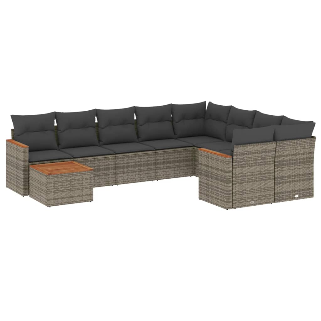 10-dijelni set vrtnih sofa od poliratana s jastucima sivi