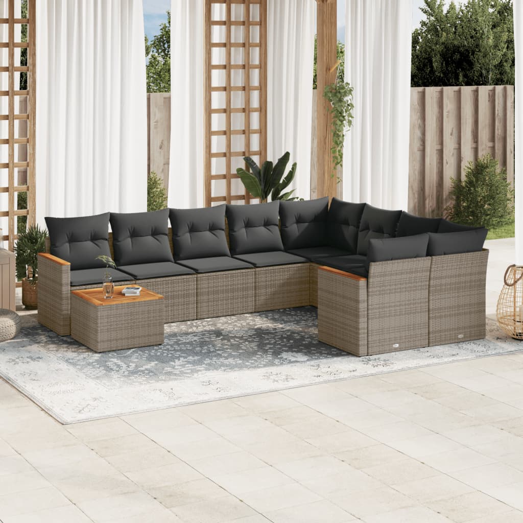 10-dijelni set vrtnih sofa od poliratana s jastucima sivi