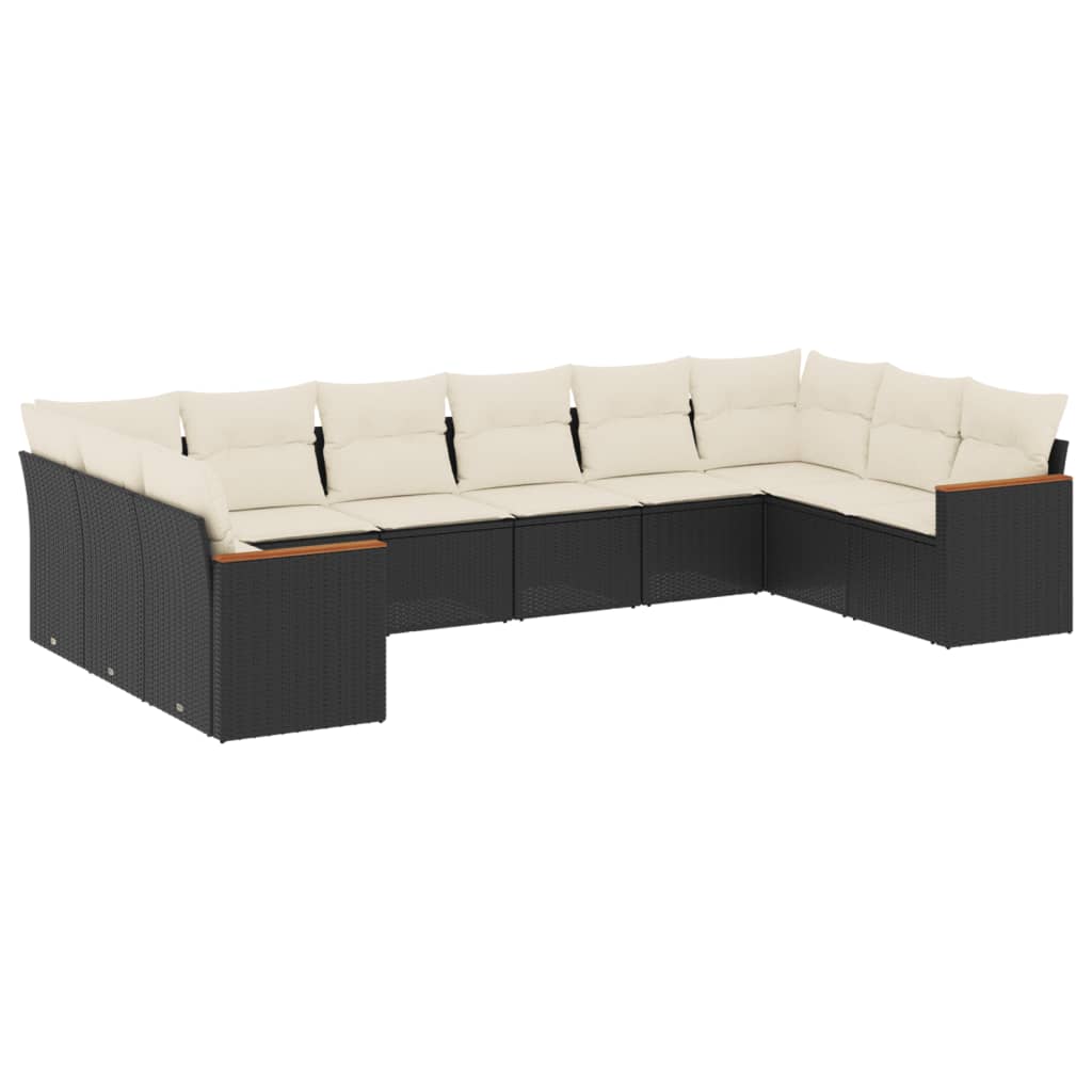 10-dijelni set vrtnih sofa s jastucima crni od poliratana