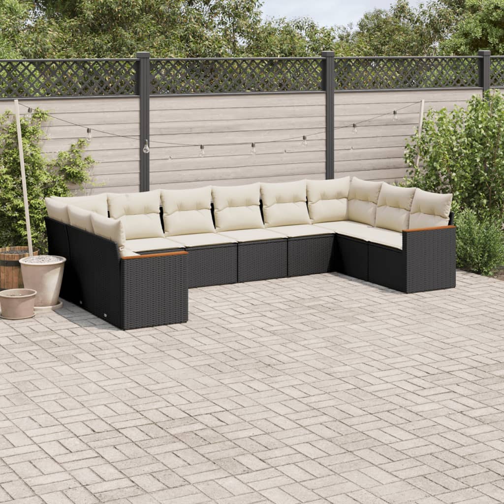 10-dijelni set vrtnih sofa s jastucima crni od poliratana