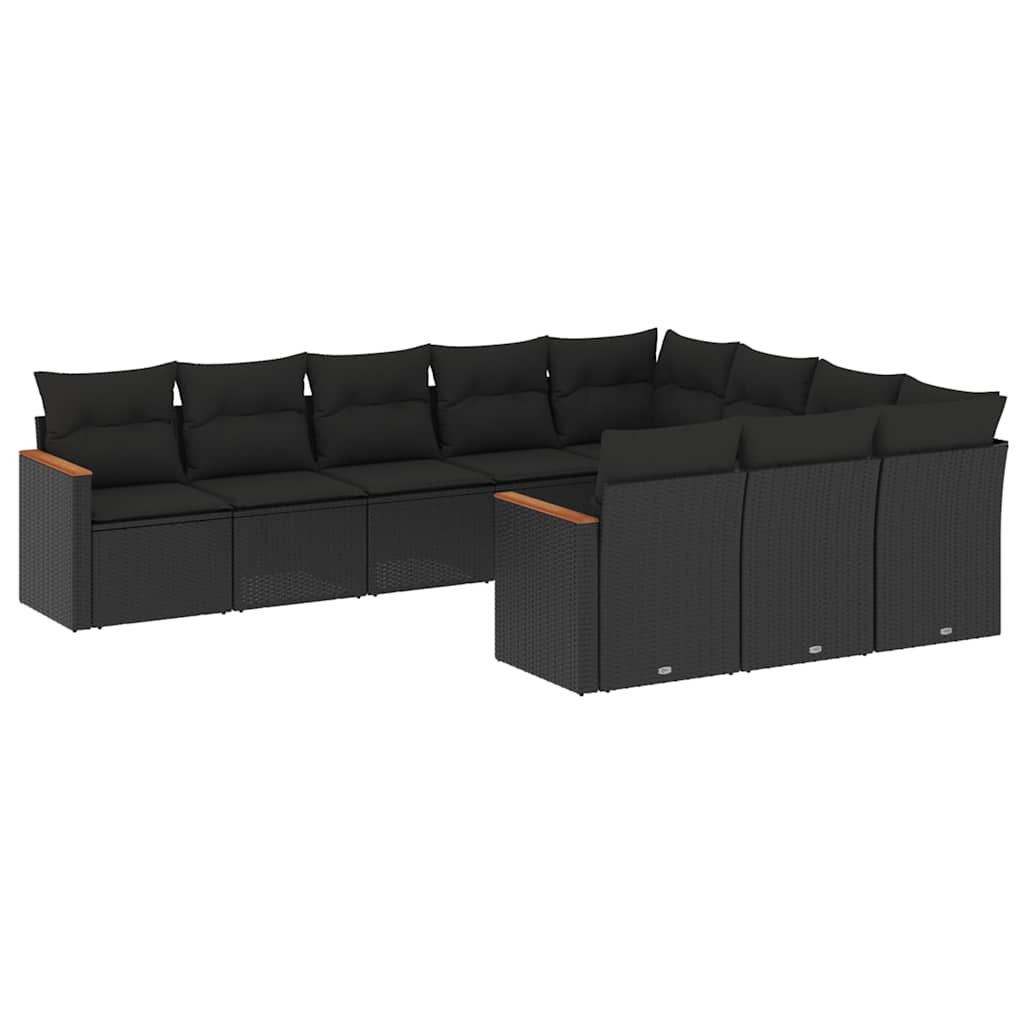10-dijelni set vrtnih sofa s jastucima crni od poliratana