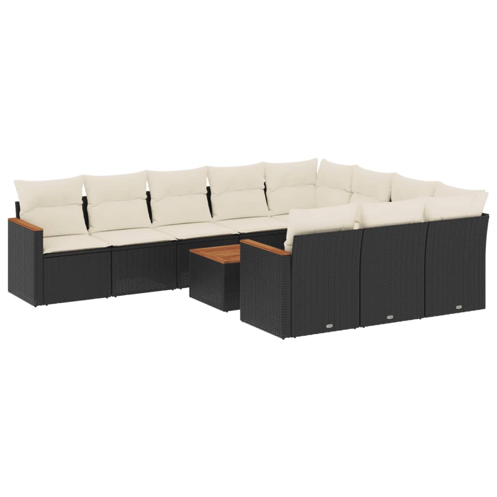 11-dijelni set vrtnih sofa od poliratana s jastucima crni