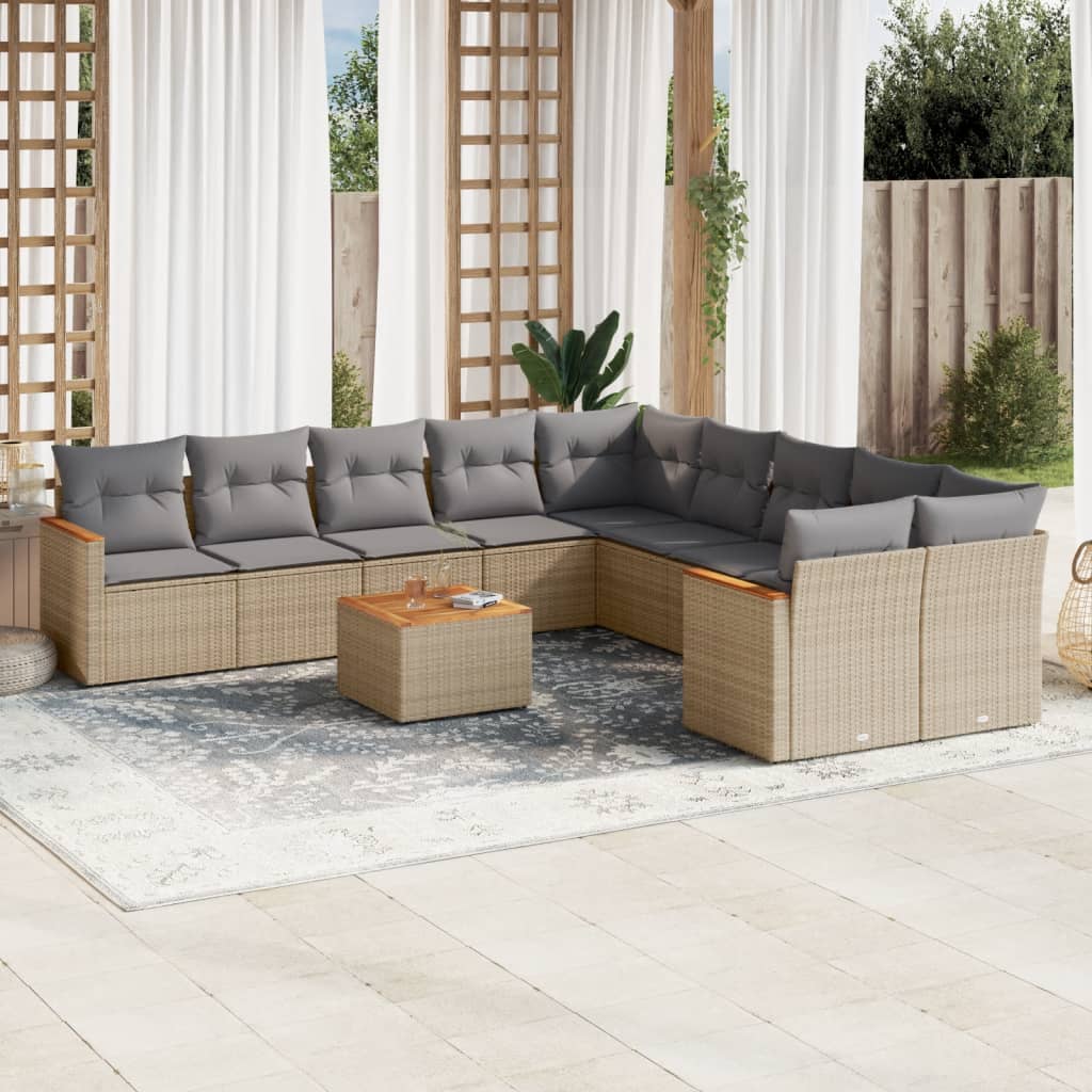 11-dijelni set vrtnih sofa s jastucima bež od poliratana