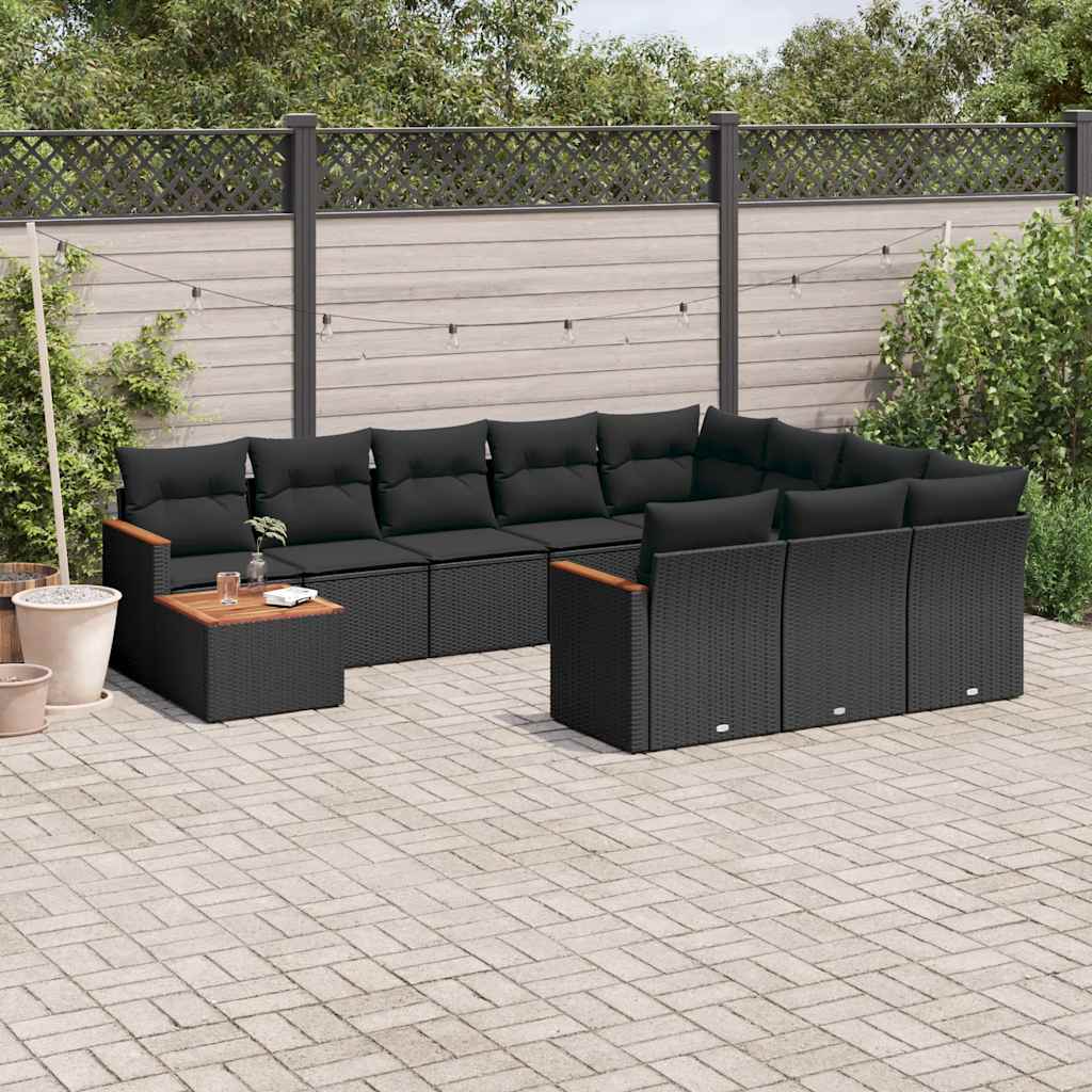 11-dijelni set vrtnih sofa od poliratana s jastucima crni