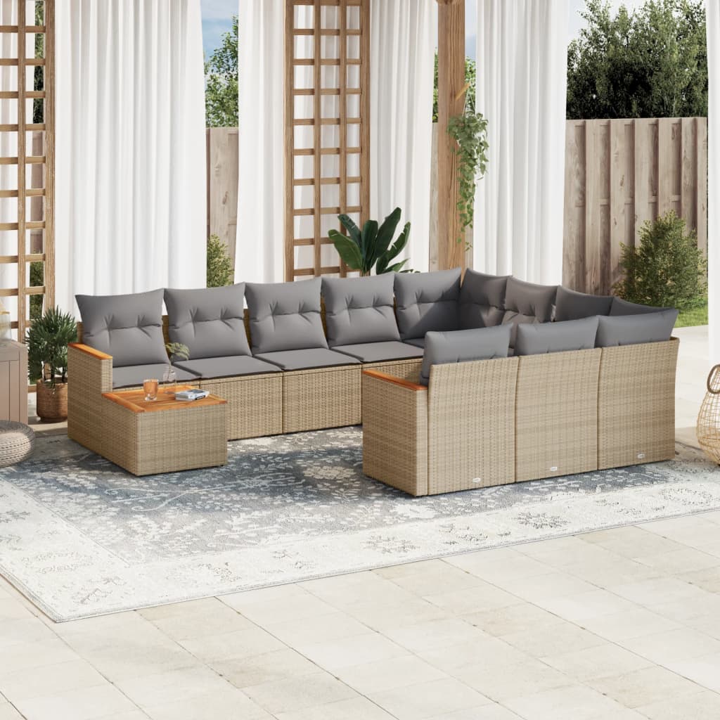 11-dijelni set vrtnih sofa s jastucima bež od poliratana
