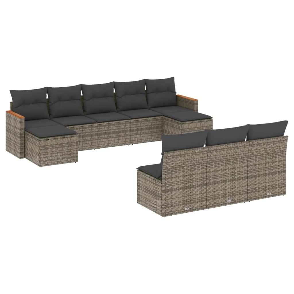 10-dijelni set vrtnih sofa od poliratana s jastucima sivi Siva 61 x 62 x 69 cm