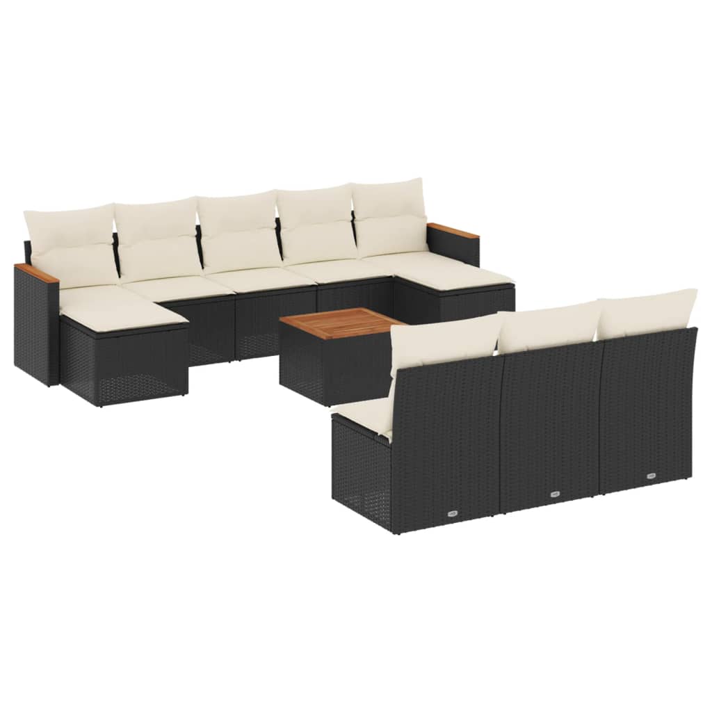 11-dijelni set vrtnih sofa od poliratana s jastucima crni