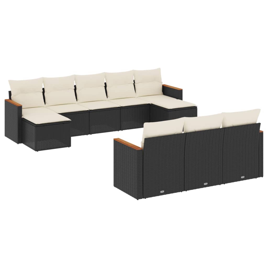 10-dijelni set vrtnih sofa s jastucima crni od poliratana