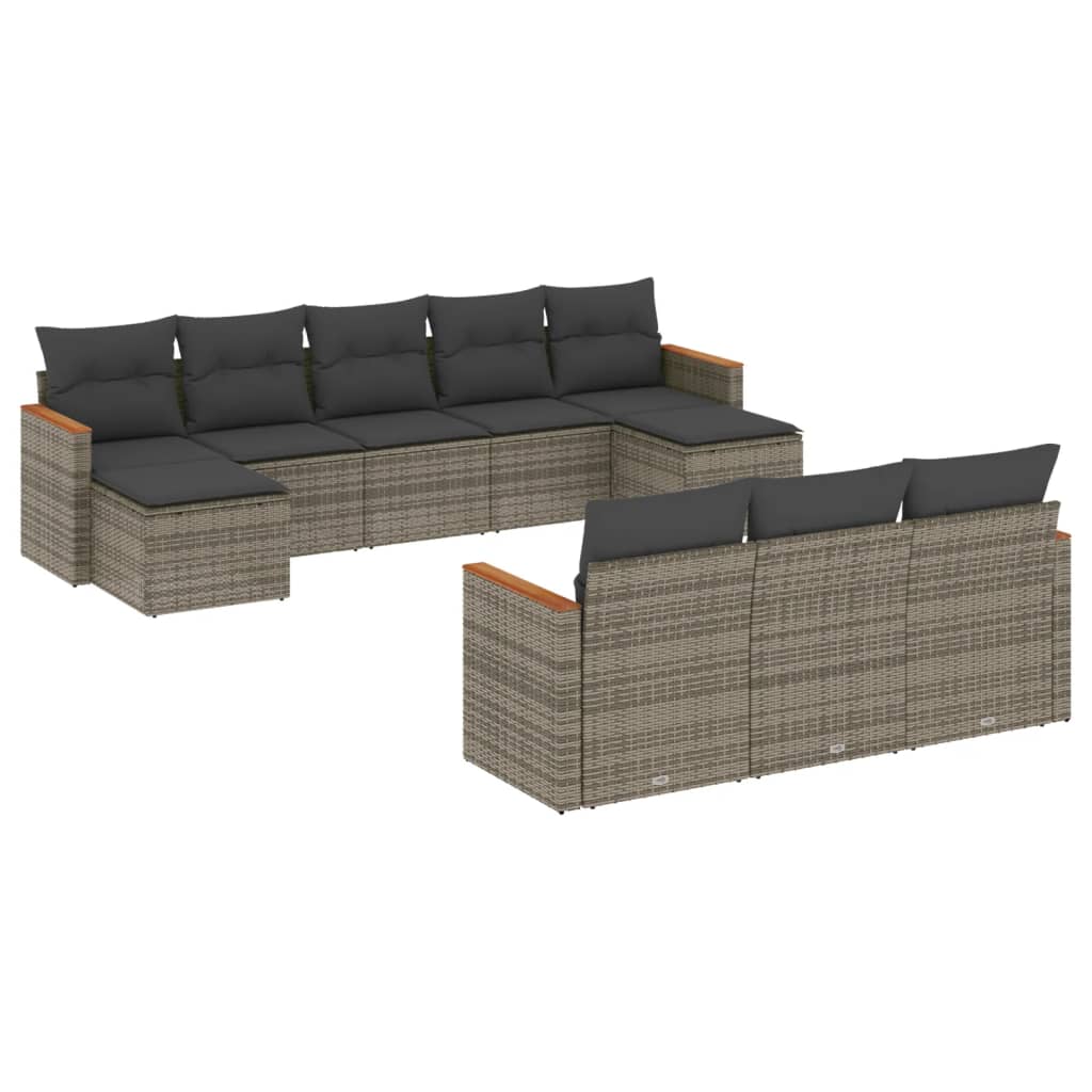 10-dijelni set vrtnih sofa od poliratana s jastucima sivi