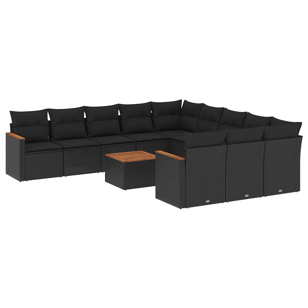 12-dijelni set vrtnih sofa od poliratana s jastucima crni