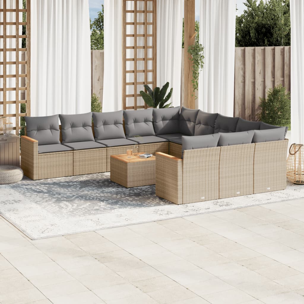 12-dijelni set vrtnih sofa s jastucima bež od poliratana