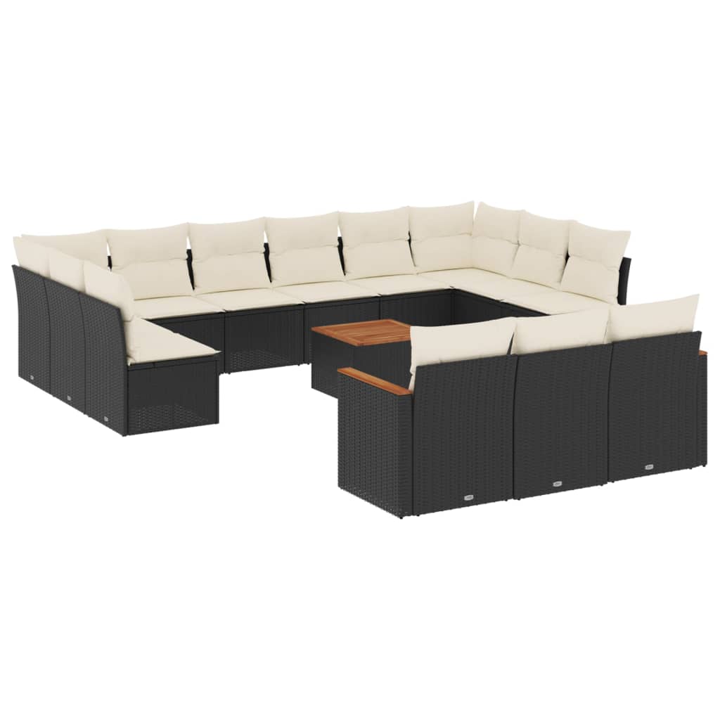 14-dijelni set vrtnih sofa s jastucima poliratan crni