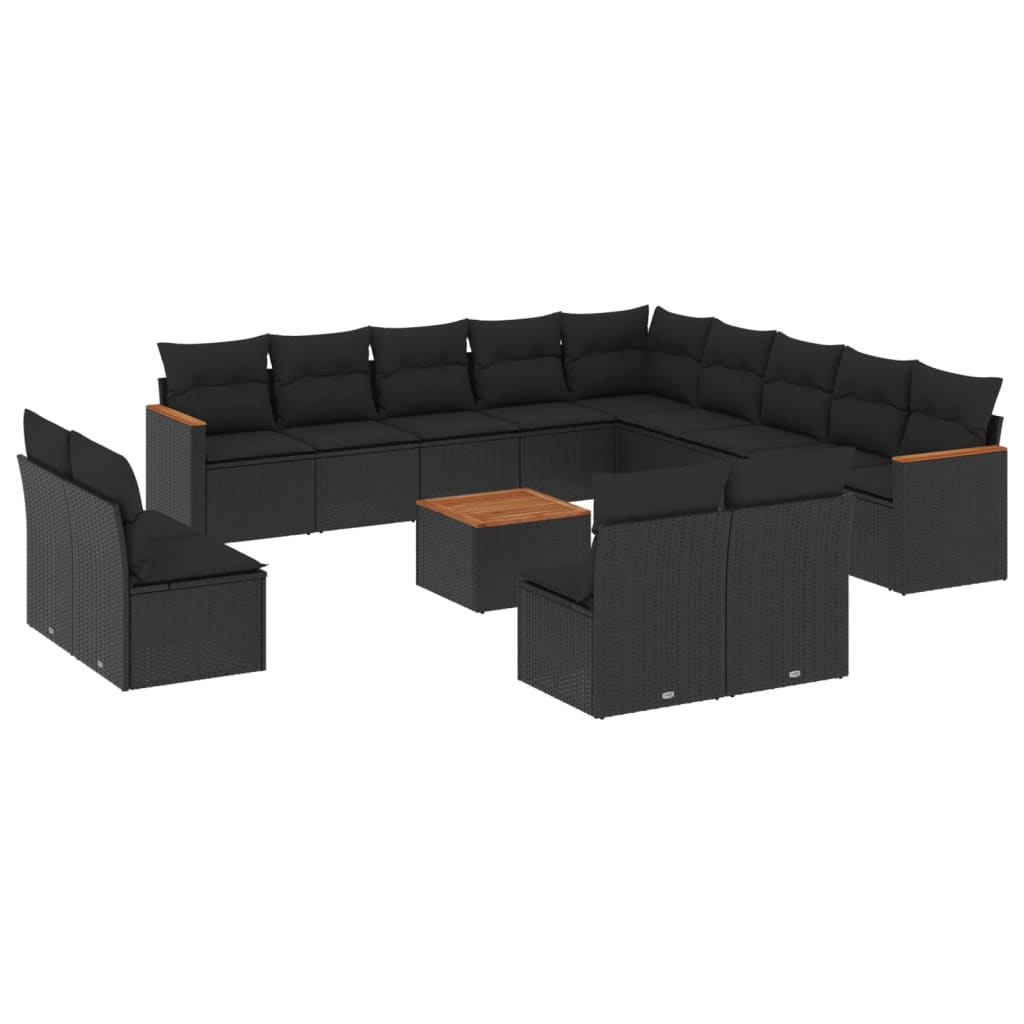 14-dijelni set vrtnih sofa s jastucima poliratan crni