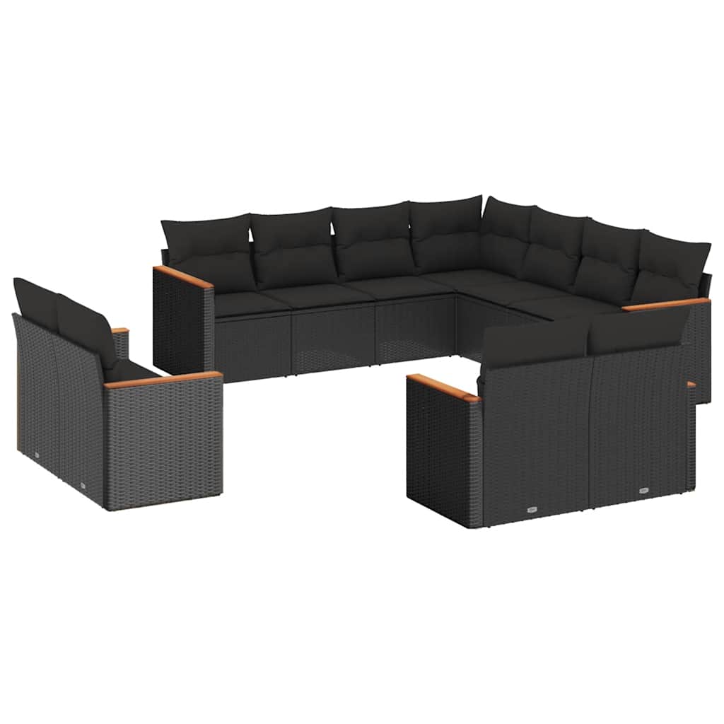 11-dijelni set vrtnih sofa od poliratana s jastucima crni