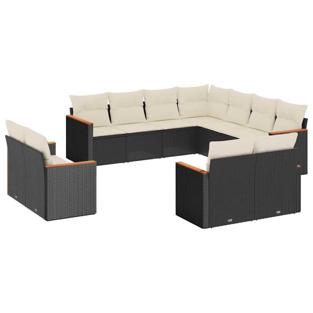 11-dijelni set vrtnih sofa od poliratana s jastucima crni