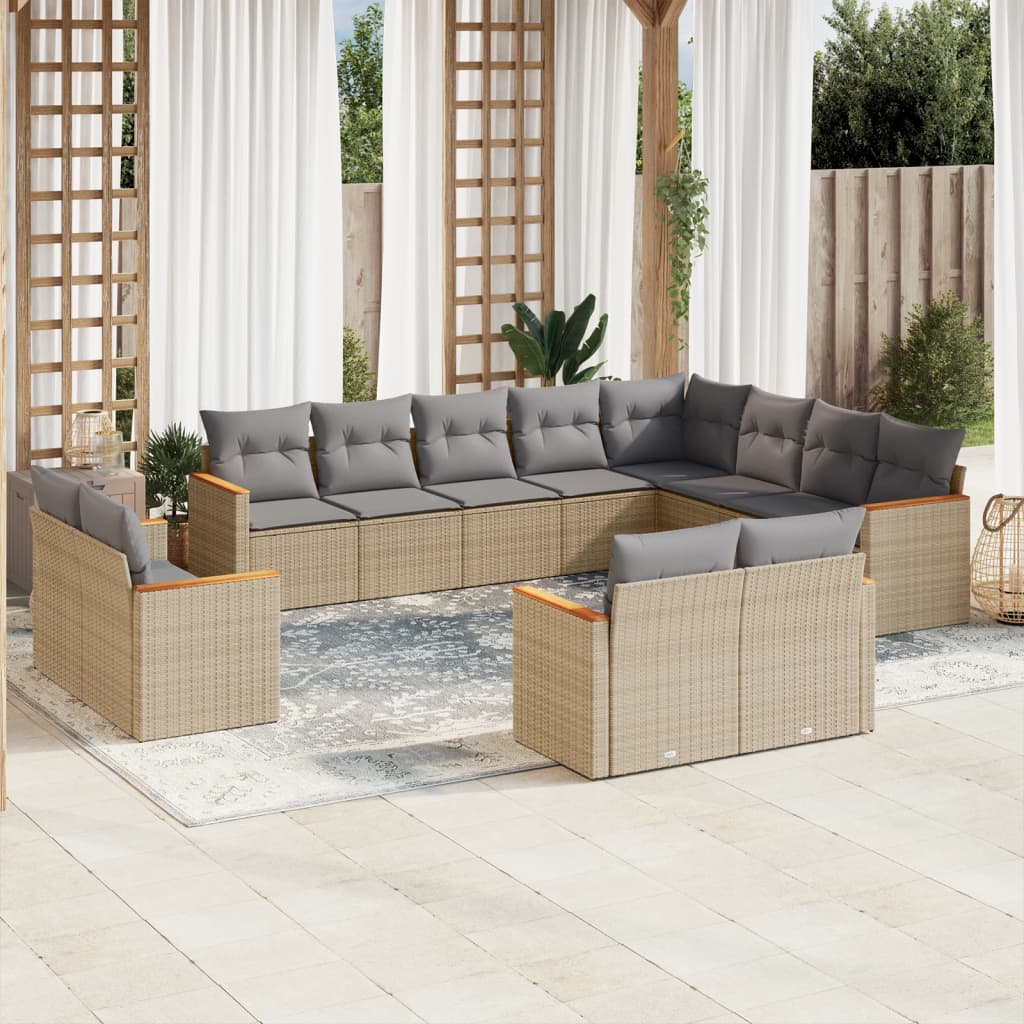 12-dijelni set vrtnih sofa s jastucima bež od poliratana