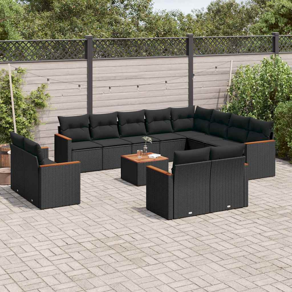 13-dijelni set vrtnih sofa s jastucima poliratan crni