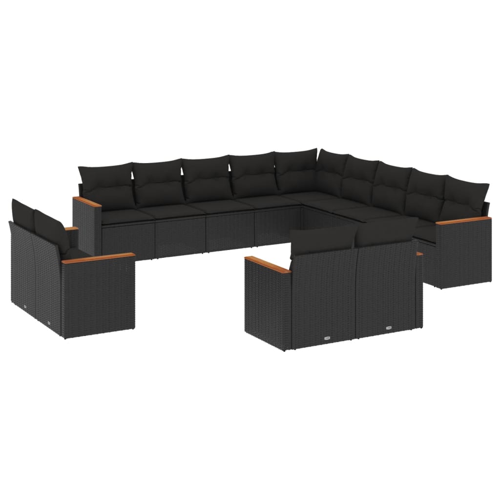 13-dijelni set vrtnih sofa s jastucima poliratan crni