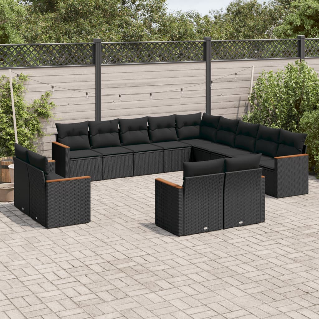 13-dijelni set vrtnih sofa s jastucima poliratan crni