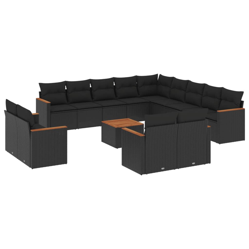 14-dijelni set vrtnih sofa s jastucima poliratan crni