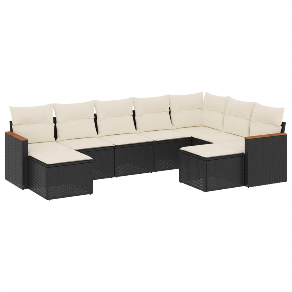 9-dijelni set vrtnih sofa s jastucima crni od poliratana