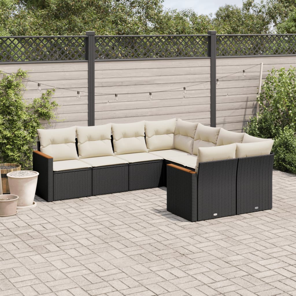 8-dijelni set vrtnih sofa od poliratana s jastucima crni