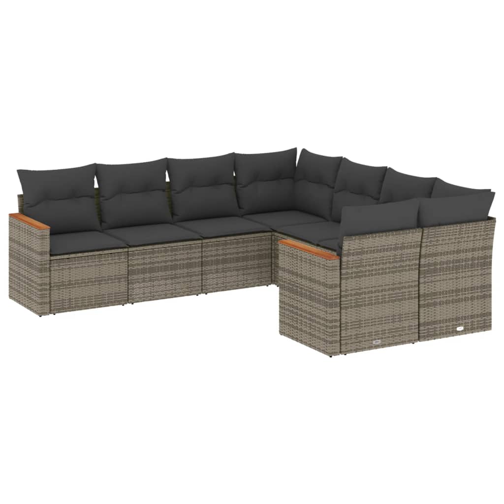 8-dijelni set vrtnih sofa od poliratana s jastucima sivi