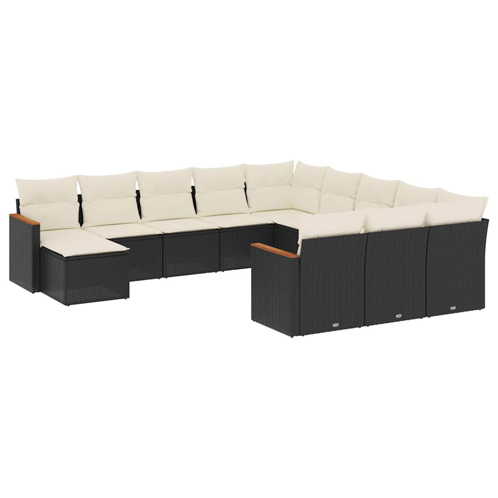 12-dijelni set vrtnih sofa od poliratana s jastucima crni