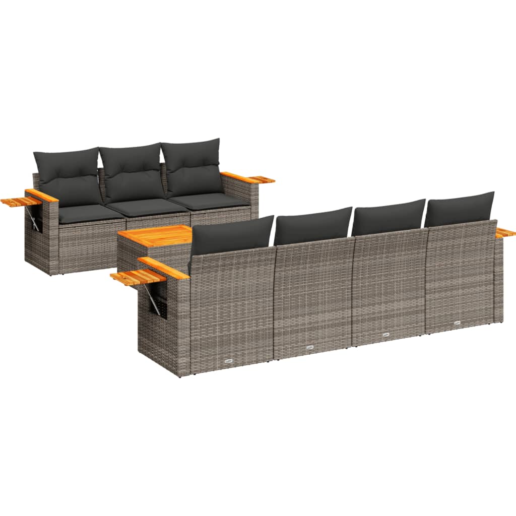 8-dijelni set vrtnih sofa od poliratana s jastucima sivi