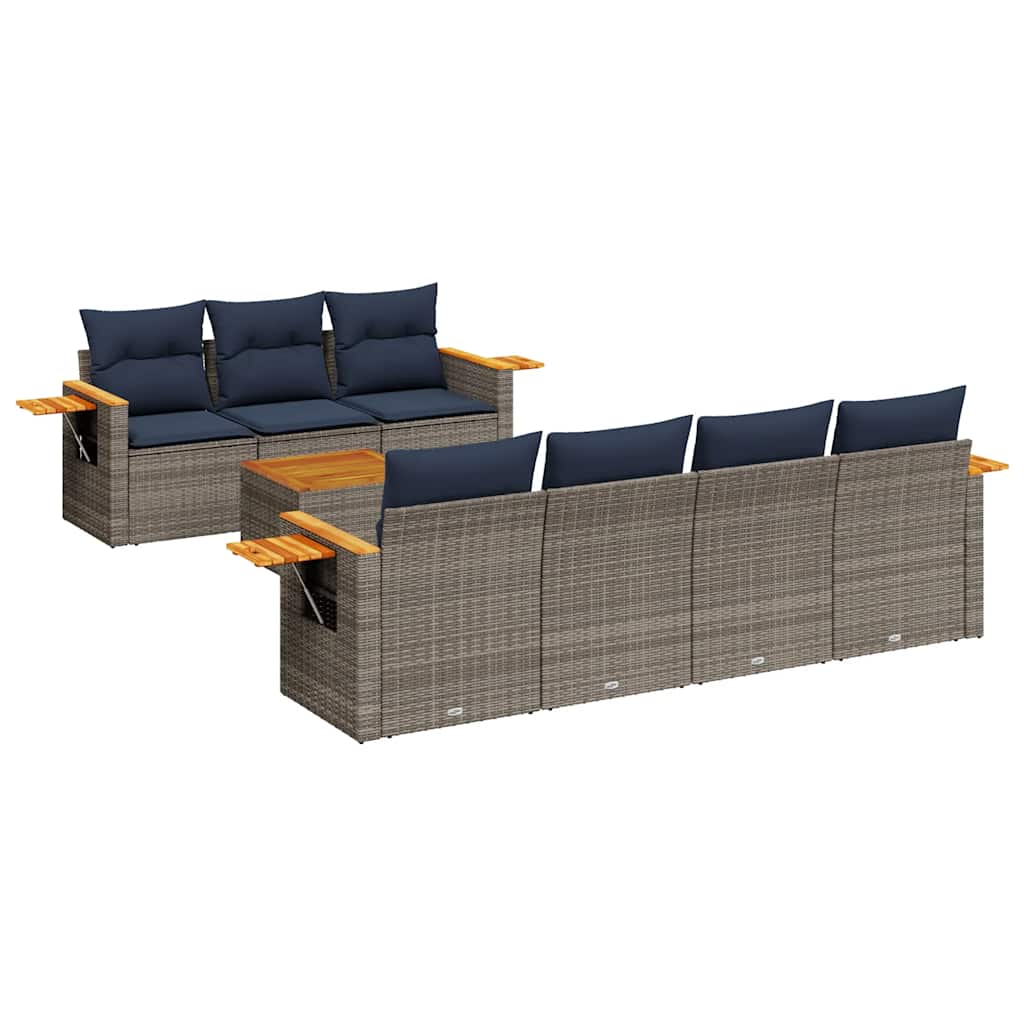8-dijelni set vrtnih sofa od poliratana s jastucima sivi