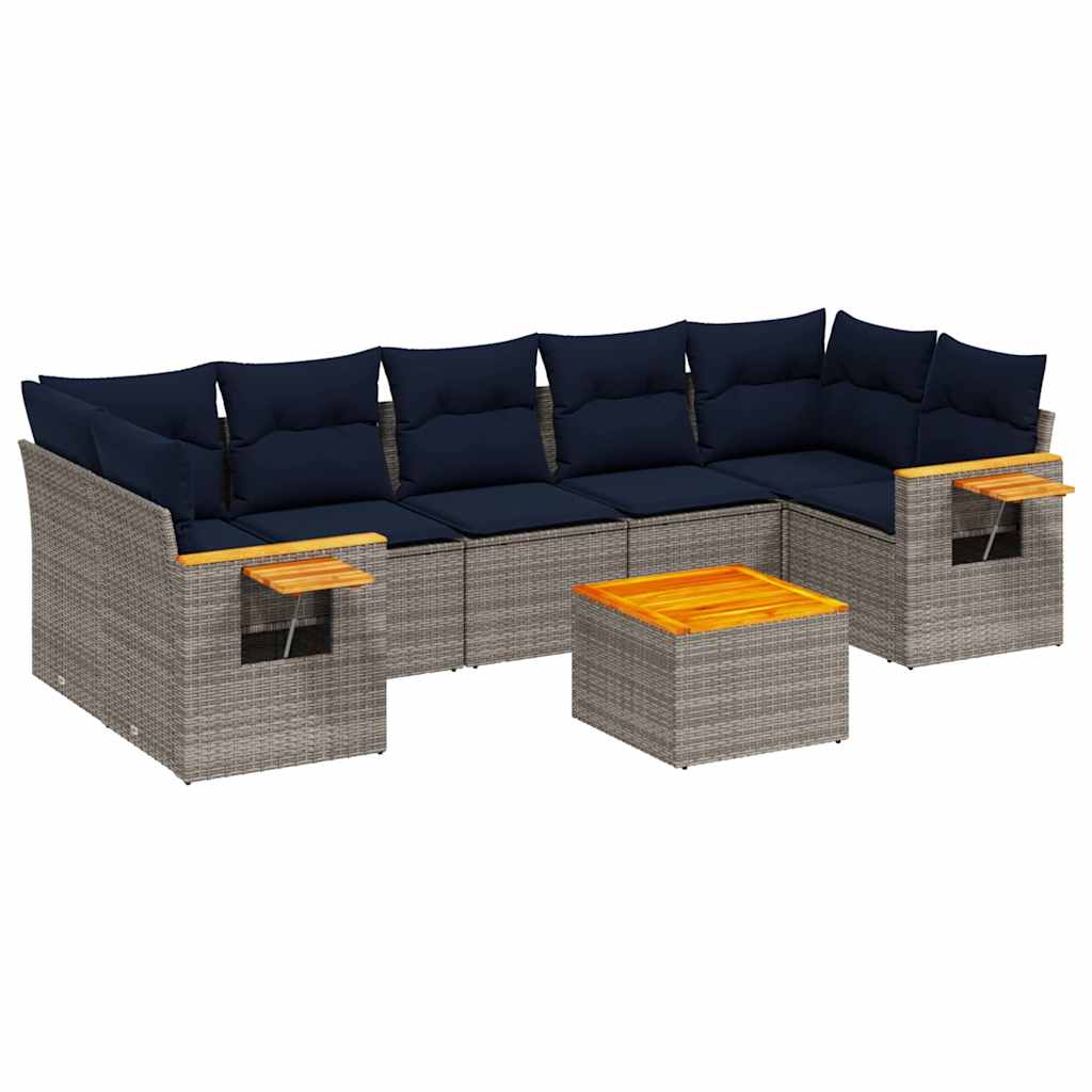 8-dijelni set vrtnih sofa od poliratana s jastucima sivi
