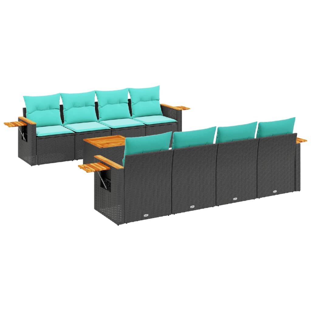 9-dijelni set vrtnih sofa od poliratana s jastucima crni