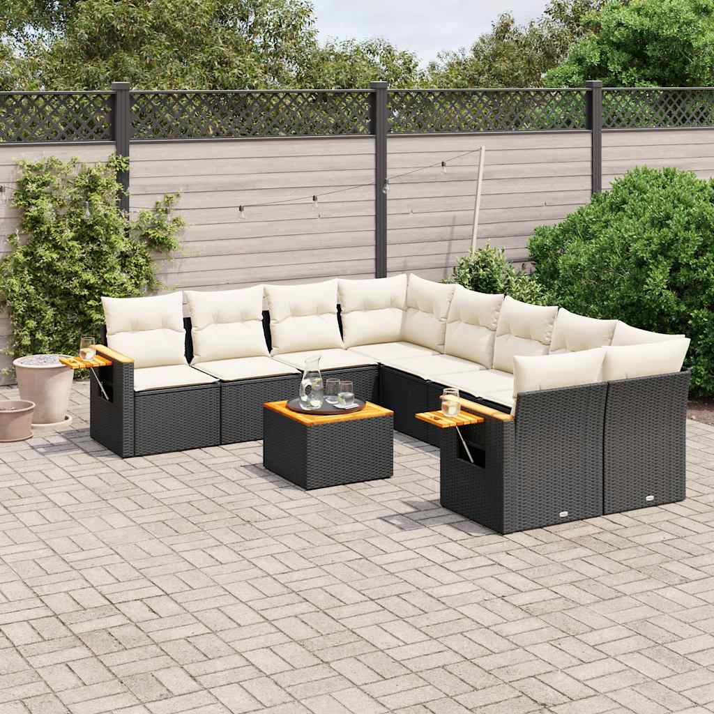 9-dijelni set vrtnih sofa s jastucima crni od poliratana