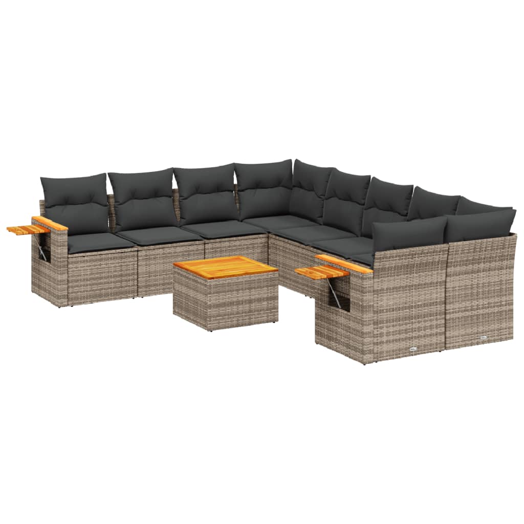 9-dijelni set vrtnih sofa od poliratana s jastucima sivi