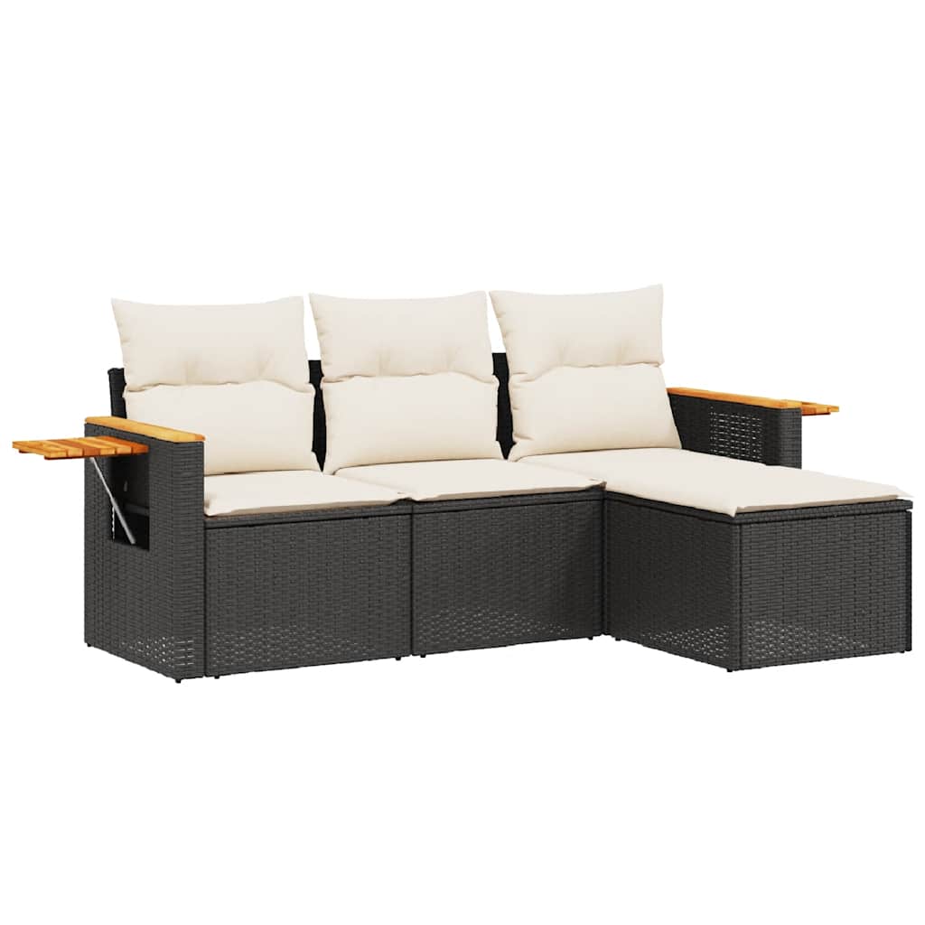 4-dijelni set vrtnih sofa od poliratana s jastucima crni