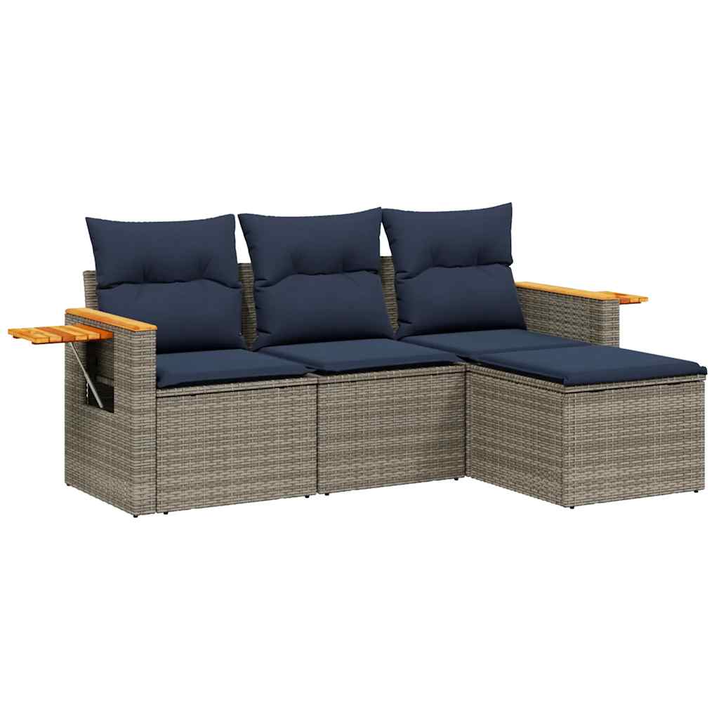 4-dijelni set vrtnih sofa od poliratana s jastucima sivi
