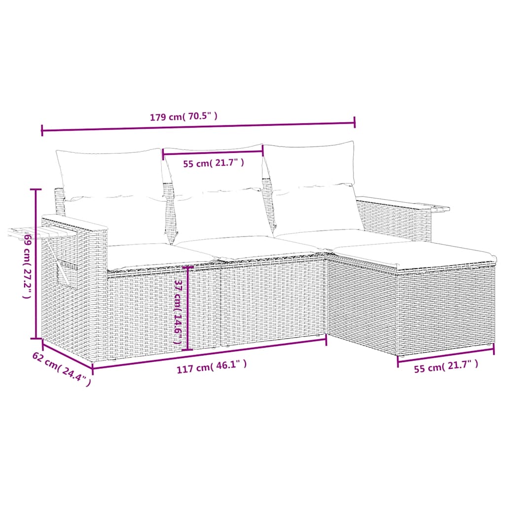 4-dijelni set vrtnih sofa od poliratana s jastucima sivi