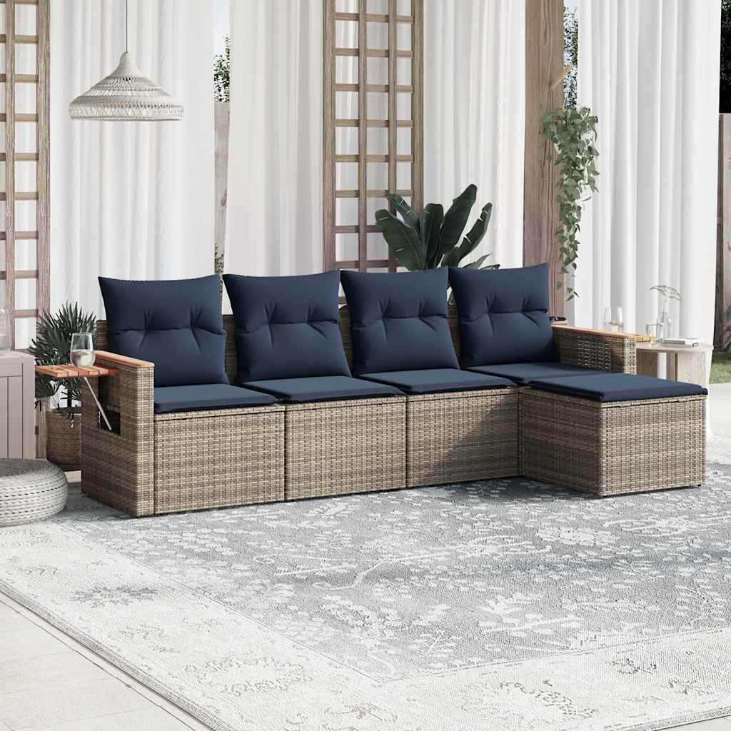 5-dijelni set vrtnih sofa od poliratana s jastucima sivi