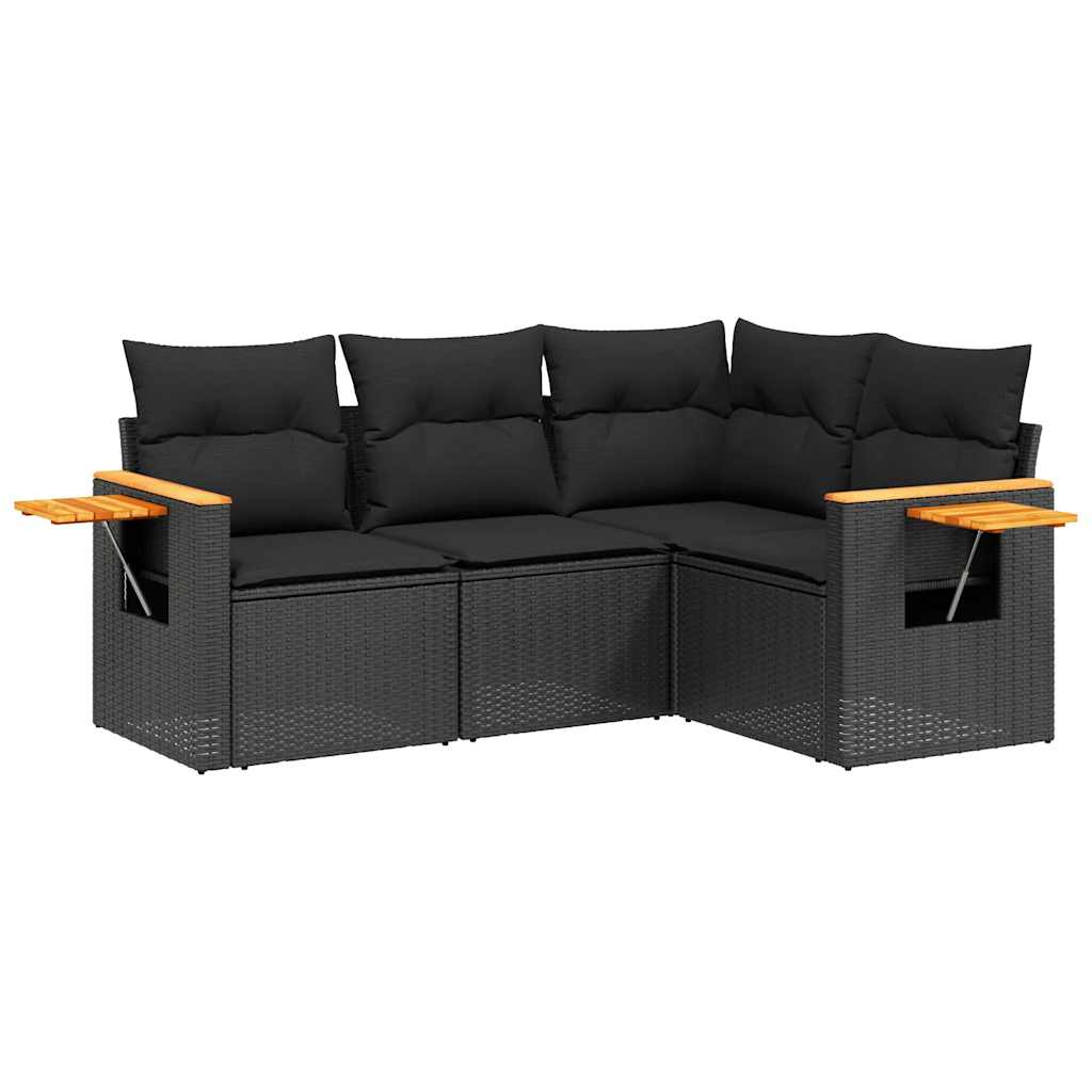 4-dijelni set vrtnih sofa od poliratana s jastucima crni