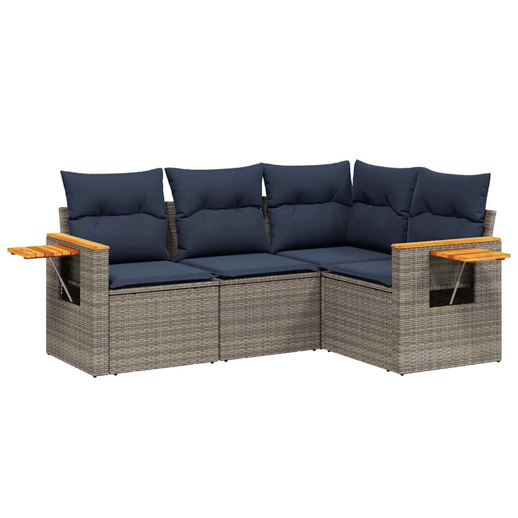 4-dijelni set vrtnih sofa od poliratana s jastucima sivi