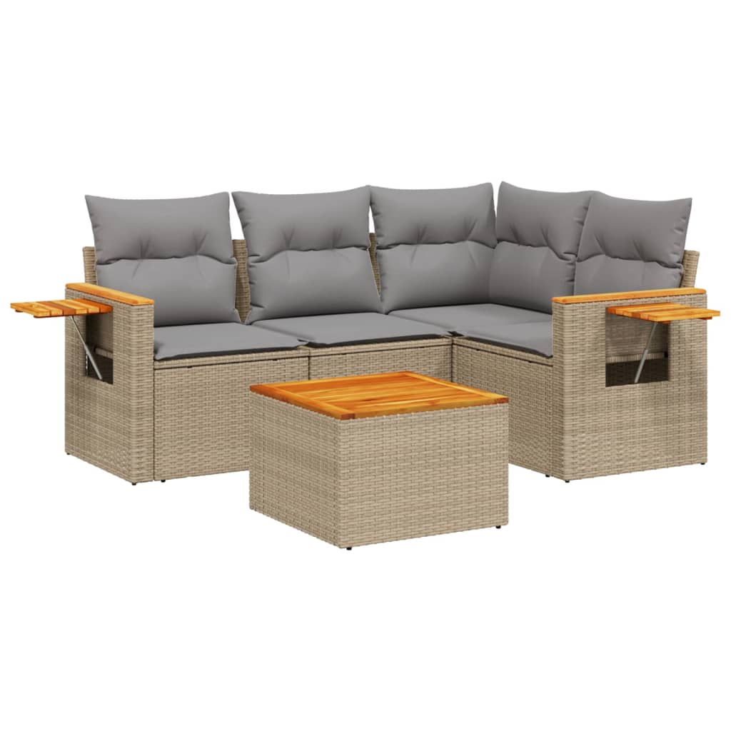 5-dijelni vrtni set sofa s jastucima bež od poliratana