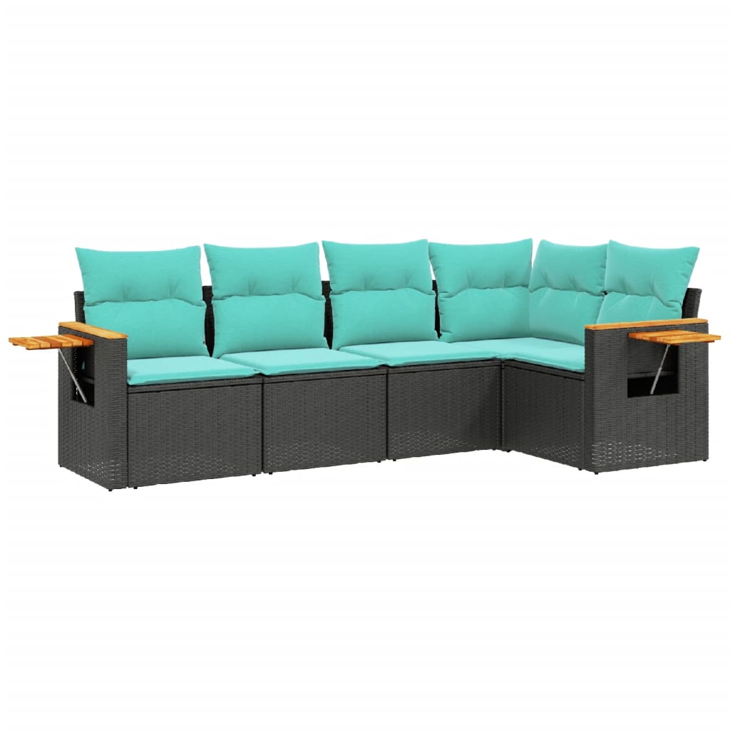5-dijelni set vrtnih sofa od poliratana s jastucima crni