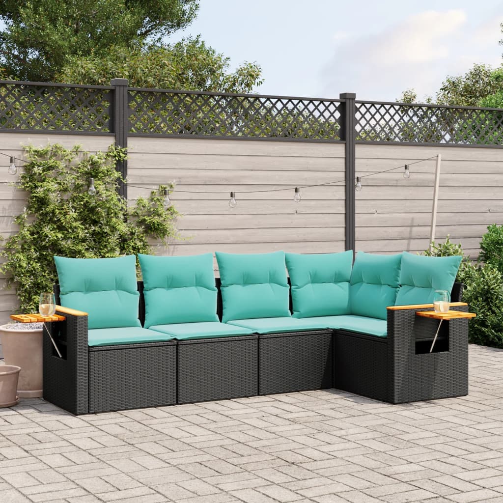 5-dijelni set vrtnih sofa od poliratana s jastucima crni