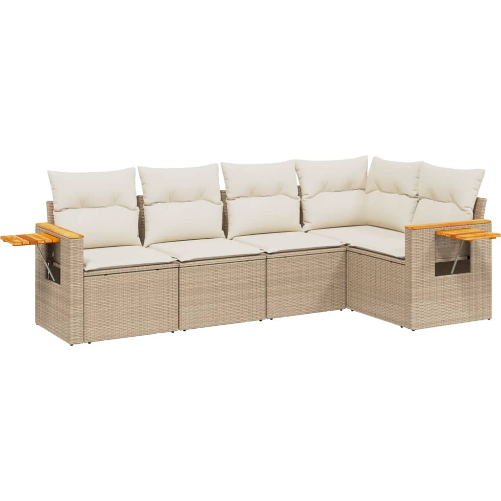 5-dijelni vrtni set sofa s jastucima bež od poliratana