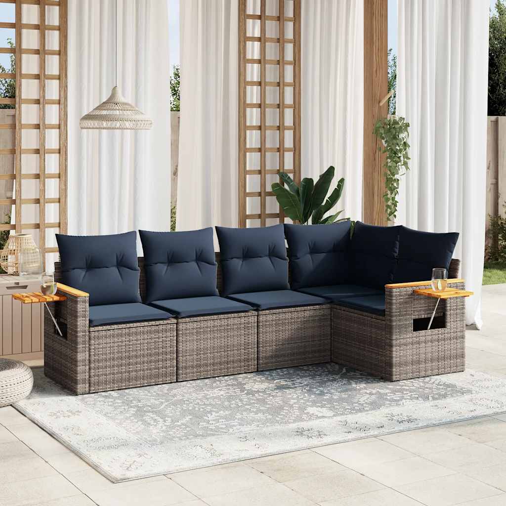 5-dijelni set vrtnih sofa od poliratana s jastucima sivi
